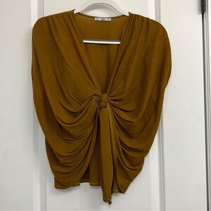 Zara Mustard Knot Front Blouse